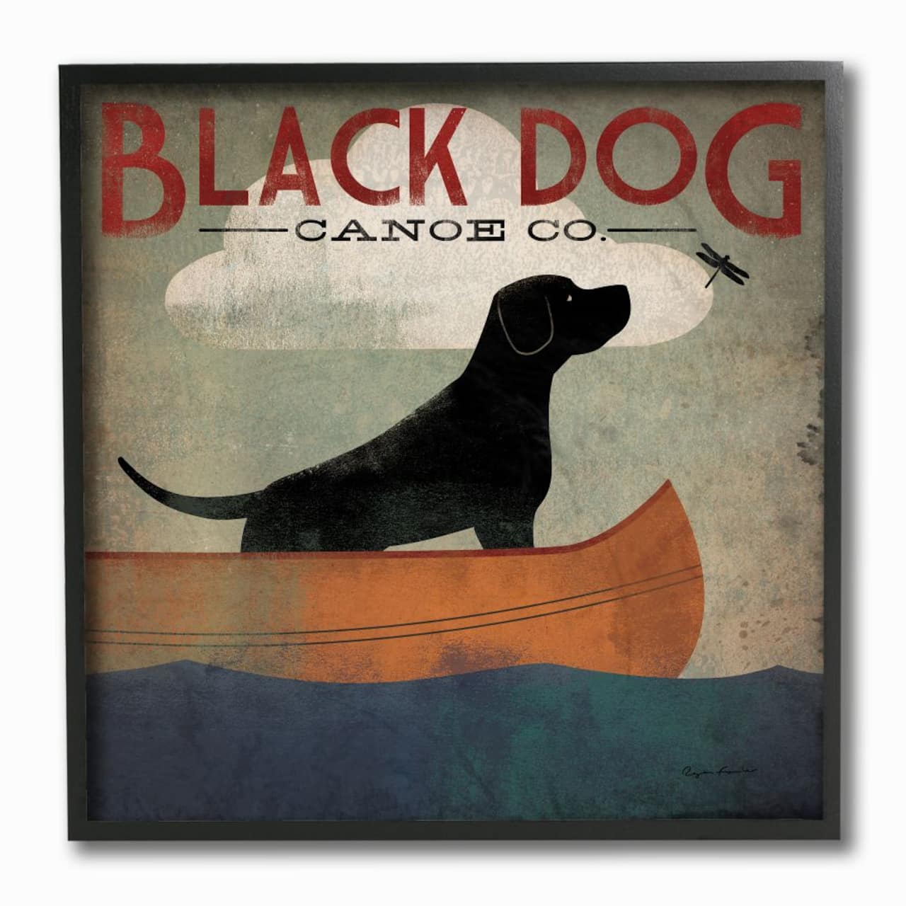 Stupell Industries Black Dog Canoe Company Pet Boating Lake Sports Black Framed Wall Art